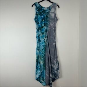 Dyetology Dress Size Small Gray Blue Tie‎ Dye Asymmetrical Beachy Resortwear USA